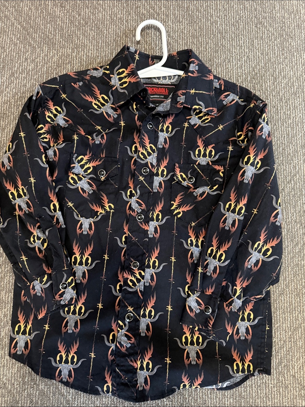 Boys Black Flame Down Shirt